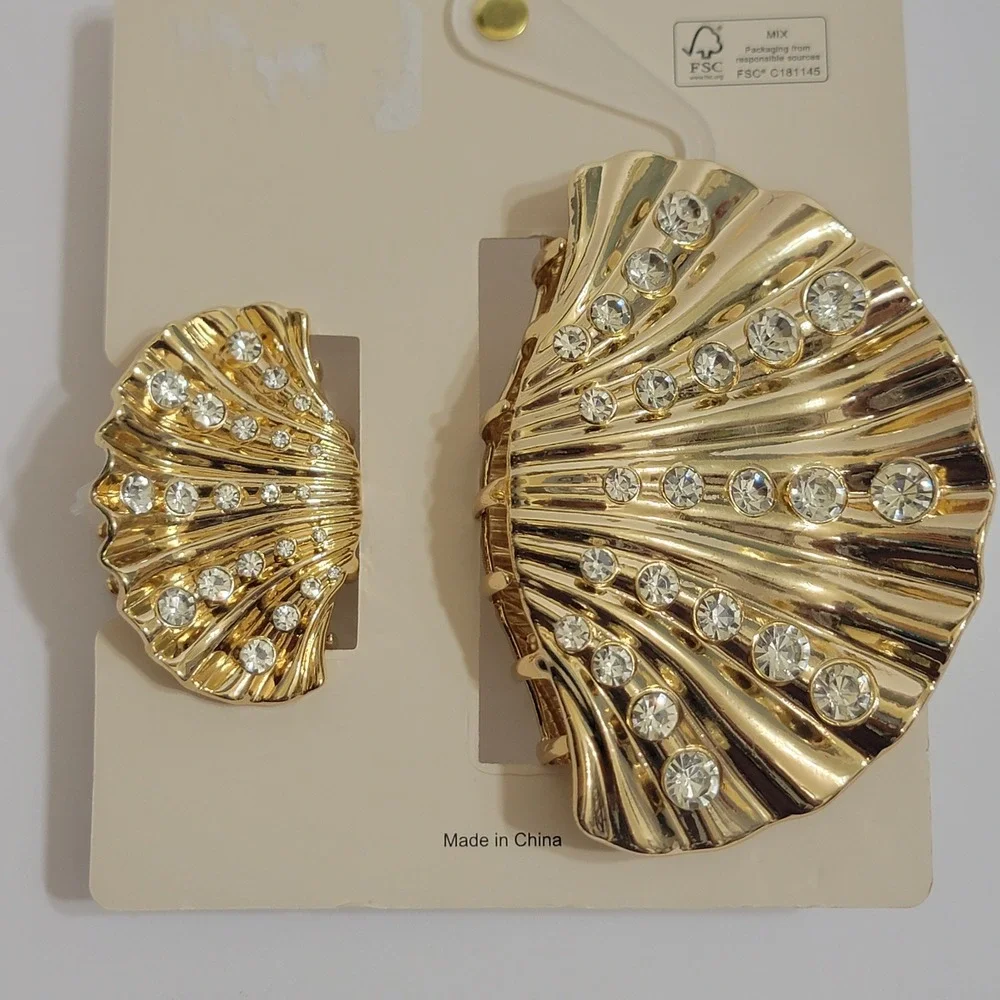 Piper K Gold Seashell Rhinestone Hair‎ Claw Clip Set Mermaidcore Coastal 2pc